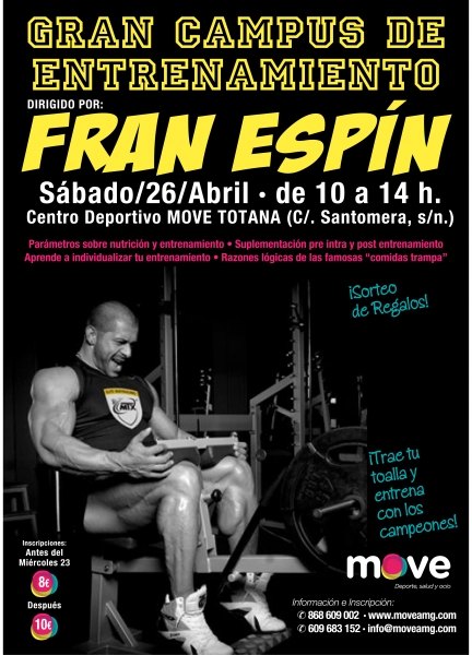 El prestigioso culturista y entrenador Fran Espín ofrecerá un Campus de Entrenamiento en Totana