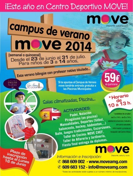 Campus de Verano 2014 Move, desde 23 de junio al 31 de Julio, para niñ@s de entre 3 y 14 años.
