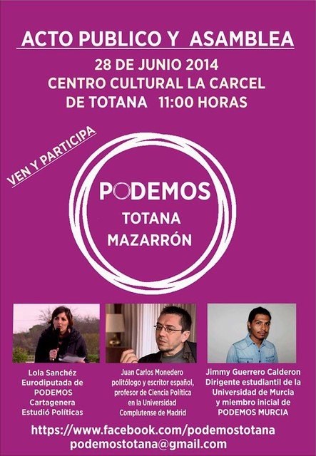 PODEMOS organiza un acto público y asamblea en Totana