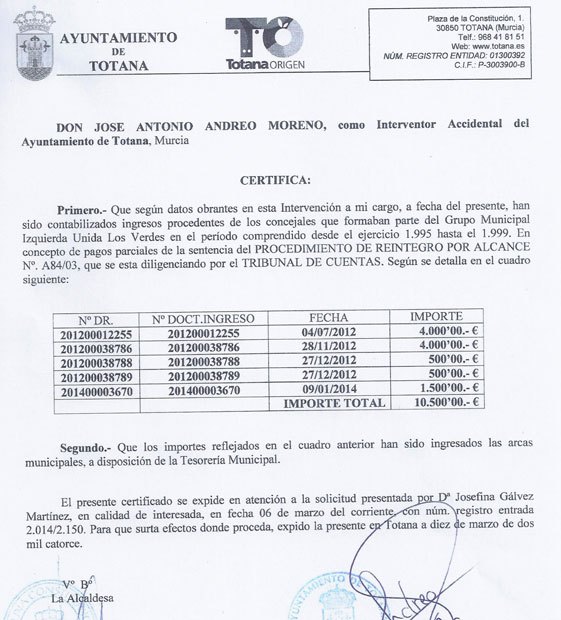 Nota de prensa IU Totana. Tribunal de Cuentas