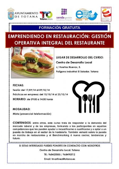 El Centro de Desarrollo Local, en el marco del Plan de Empleo, realiza un curso gratuito sobre gestión operativa integral del restaurante