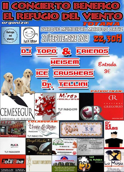 El próximo sábado 27 de septiembre tendrá lugar el II Concierto Benéfico El Refugio del Viento
