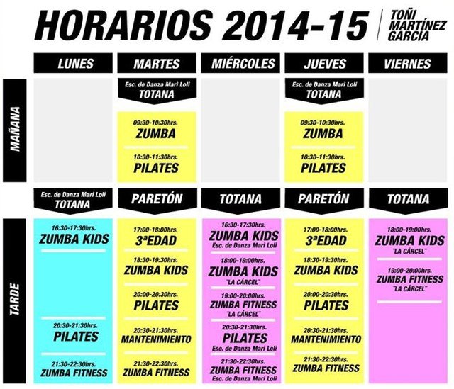 HORARIOS ZUMBA FITNESS 2014-15