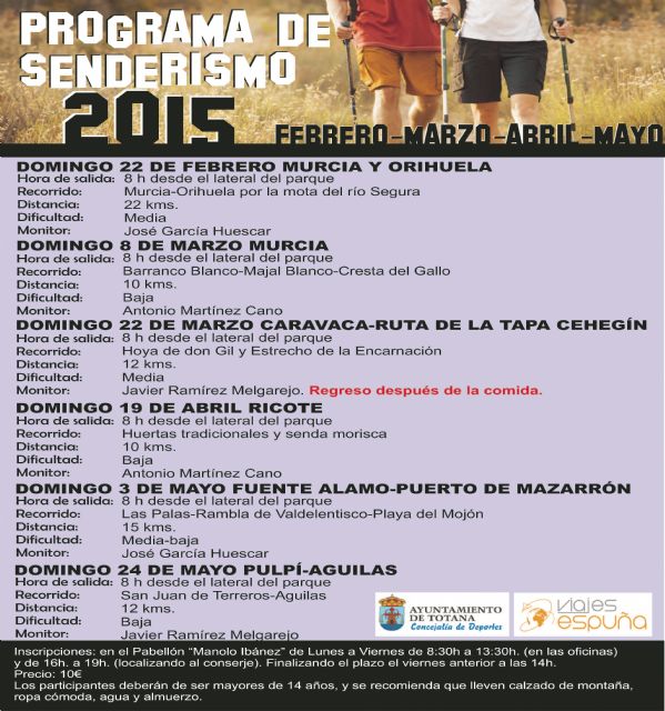 Deportes presenta seis nuevas rutas de senderismo para los meses de febrero a mayo de este año