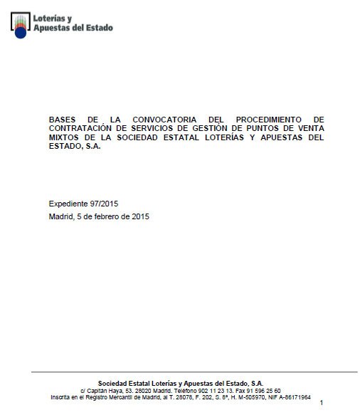 Loterías y Apuestas del Estado convoca un concurso para la adjudicación de puntos de venta mixtos de la red comercial