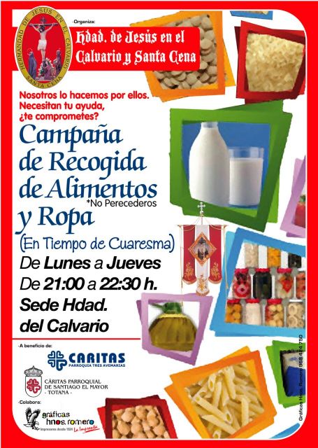 La Hdad. de Jesús en el Calvario promueve una campaña de recogida de alimentos y ropa en tiempo de Cuaresma