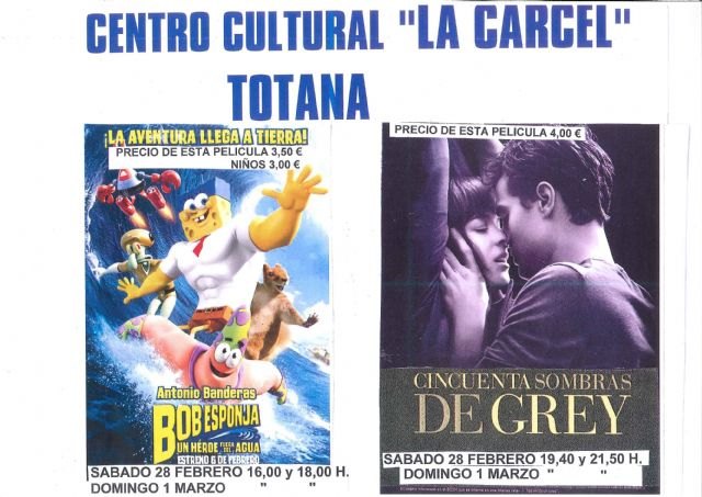 El Centro Sociocultural 'La Cárcel' retoma la proyección de películas con los estrenos de 'Bob Esponja' y 'Cincuenta sombras de Grey'