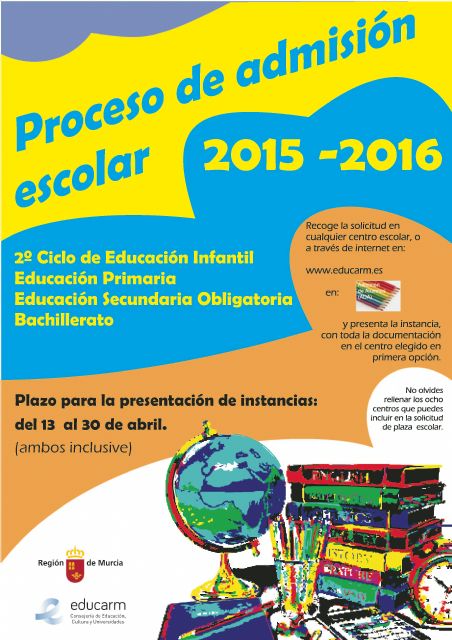 El proceso de admisión de alumnos para centros de Infantil, Primaria, Secundaria y Bachillerato comienza el próximo 13 de abril