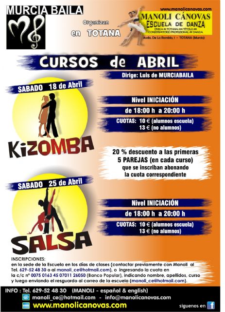 Cursos intensivos de Kizomba y Salsa en la Escuela de Danza Manoli Cánovas a partir de la semana que viene