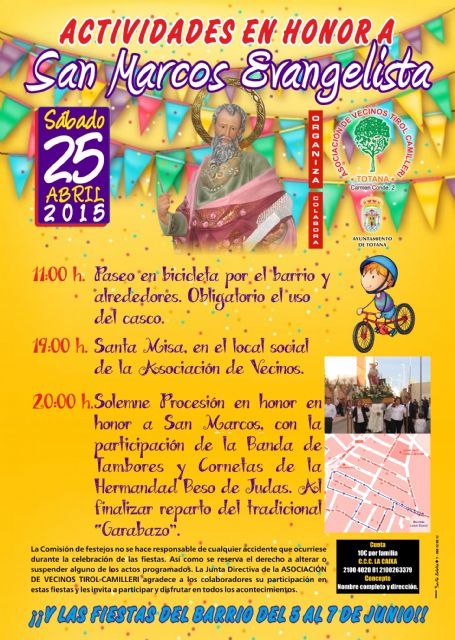 La Asociación de Vecinos del Tirol Camilleri organiza este sábado las fiestas en honor a San Marcos