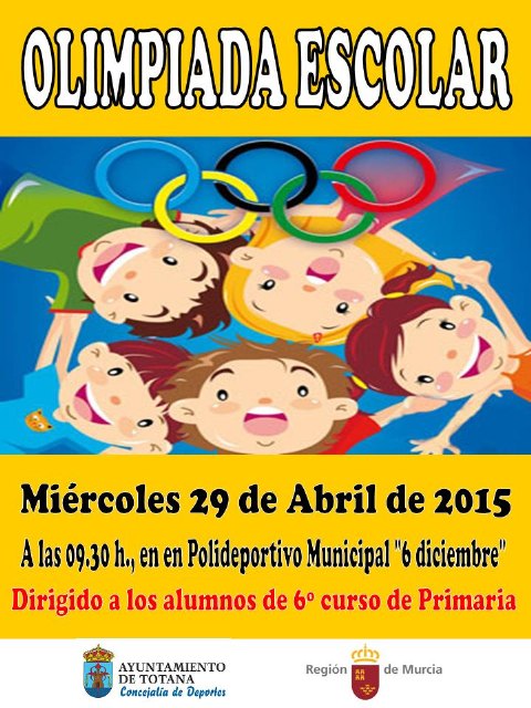 La Concejalía de Deportes organiza mañana miércoles 29 de abril una Olimpiada Escolar en el Polideportivo Municipal '6 de diciembre'