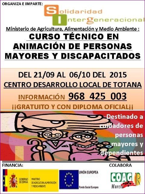 Continúa abierto el plazo de inscripción para el curso de 'Técnico en Animación de Personas Mayores y Discapacitados'