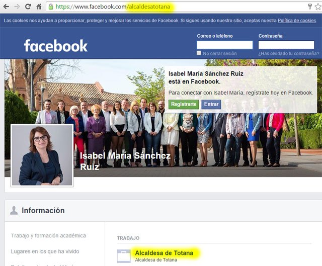Isabel María Sánchez Ruiz sigue siendo alcaldesa de Totana, según su Facebook