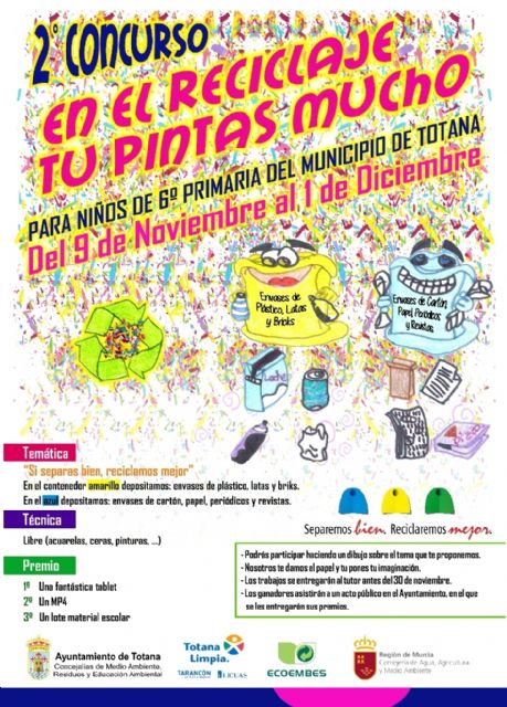 Se organiza el concurso de dibujo 'En el reciclaje, tú pintas mucho' dirigido a escolares de 6° de Educación Primaria en el marco de la campaña para el fomento del reciclaje 'Separemos bien, reciclaremos mejor'