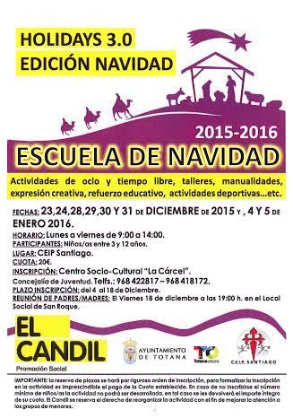 La Concejalía de Juventud y el Colectivo para la Promoción Social 'El Candil' abren el plazo de inscripción para la Escuela de Navidad 2015/2016
