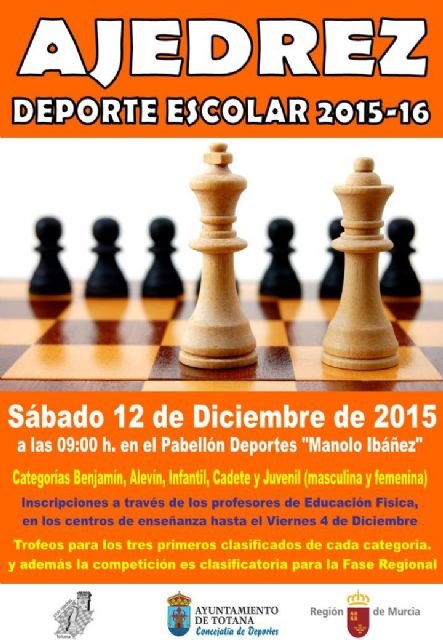 La Concejalía de Deportes organiza este sábado 12 de diciembre la Fase Local de Ajedrez de Deporte Escolar