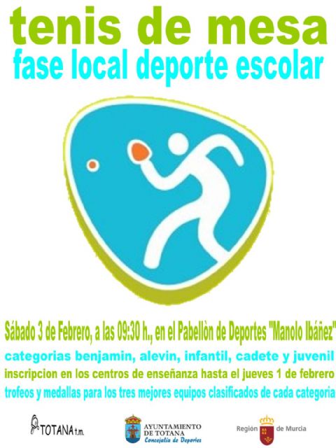 La Fase Local de Tenis de Mesa de Deporte Escolar tendrá lugar el próximo sábado en el Pabellón de Deportes 'Manolo Ibáñez'