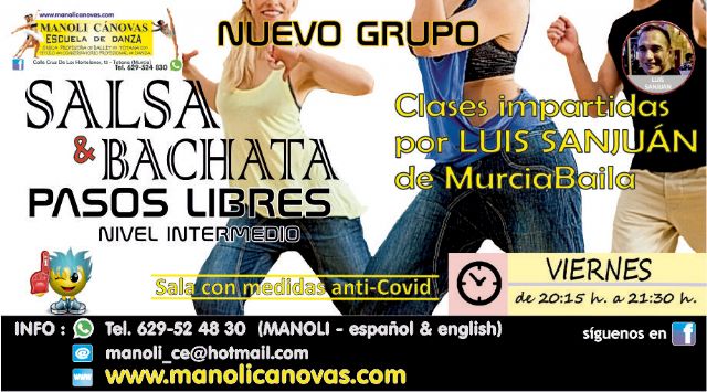 Clases de pasos libres de salsa y bachata en la Escuela de Danza Manoli Cánovas