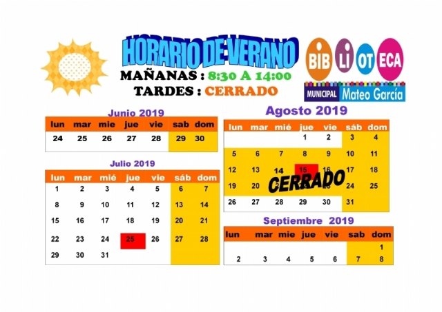 La Biblioteca Municipal estará cerrada del 3 al 25 de agosto, mientras que la Sala de Estudio continúa abierta todo el verano durante la semana, con un horario flexible