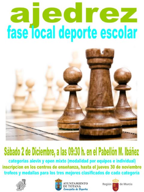 Mañana tendrá lugar la Fase Local de Ajedrez de Deporte Escolar, en el Pabellón de Deportes 'Manolo Ibáñez'
