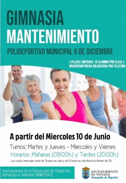 La Concejalía de Deportes retoma el Programa Municipal de Gimnasia de Mantenimiento