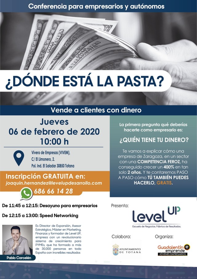 'Guadalentín Emprende' organiza la conferencia dirigida a empresarios y autónomos '¿Dónde está la pasta?'