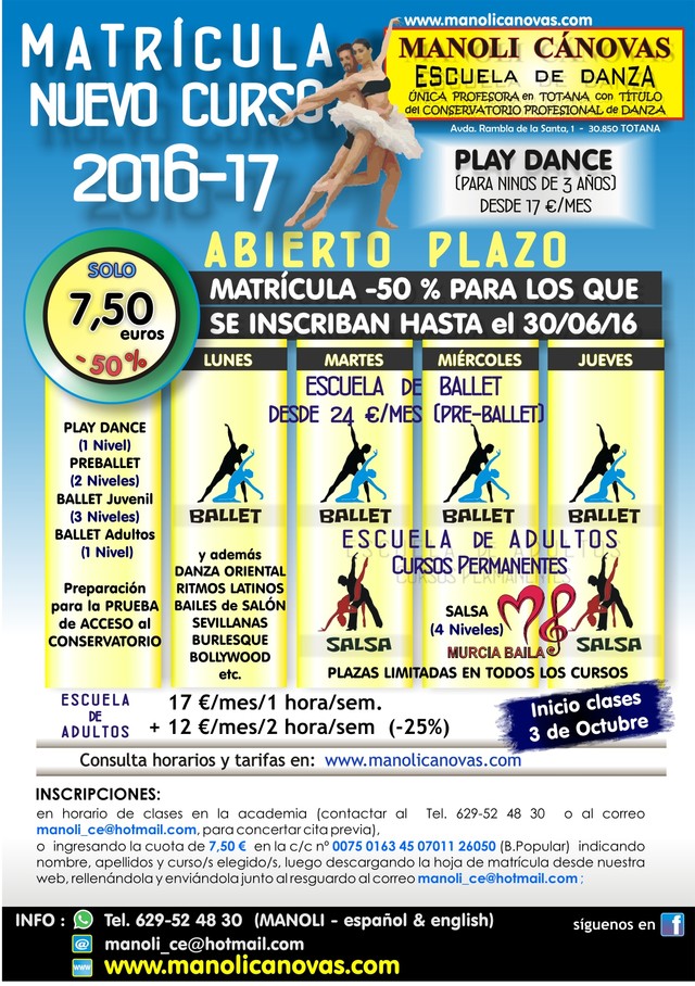 La Escuela de Danza Manoli Cánovas abre el plazo de matrícula para el curso 2016-17