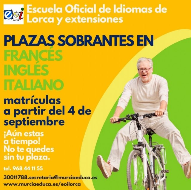 Desde hoy y hasta el 16 de octubre está abierto el plazo de matriculación de plazas sobrantes en la extensión de la Escuela Oficial de Idiomas de Totana
