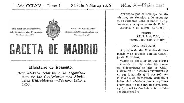 5 de marzo de 1926: El origen del pionero modelo de gestión del agua por cuencas hidrográficas en Espa&ntilde;a