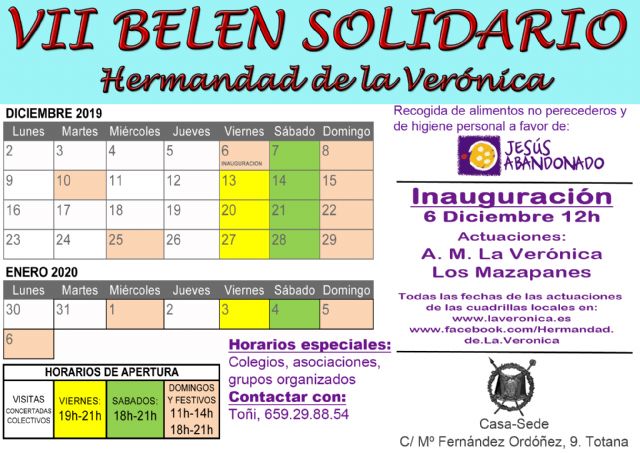 Mañana viernes 6 de diciembre se inaugura el Belén de La Verónica, preámbulo de la Navidad