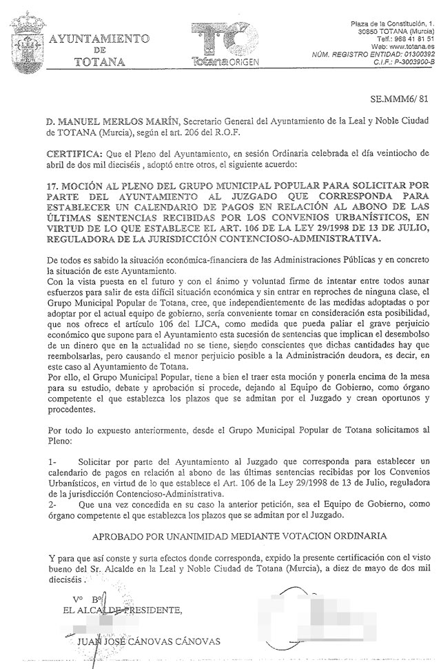 La concejalía de Hacienda no entiende el 'mal juego' que está realizando el PP, 'mediante el engaño a los ciudadanos de Totana'
