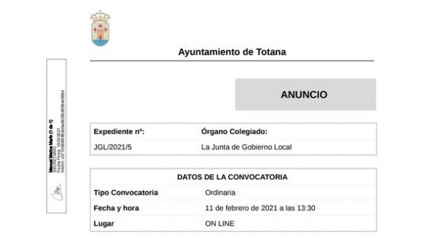 El alcalde comenta los puntos más destacados de la la Junta de Gobierno que se celebrará hoy online