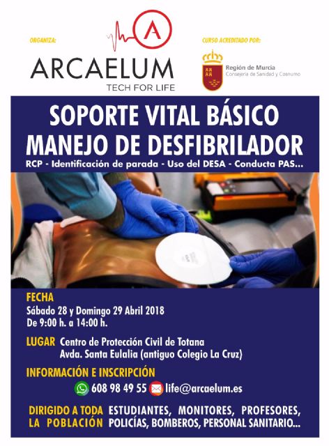 Organizan un Curso de Soporte Vital Básico (SVB) con manejo de Desfibrilador que se celebrará los días 28 y 29 abril