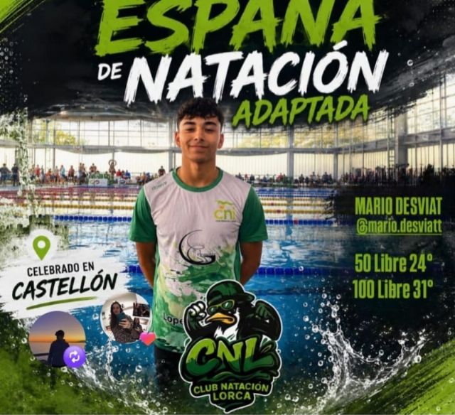 El joven totanero Mario Desviat destaca en el Campeonato de España de Natación Adaptada tras solo cuatro meses de entrenamiento