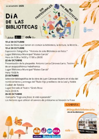 La Biblioteca Municipal “Mateo García” organiza un programa de actividades para conmemorar el Día de las Bibliotecas, que se celebra cada 24 de octubre