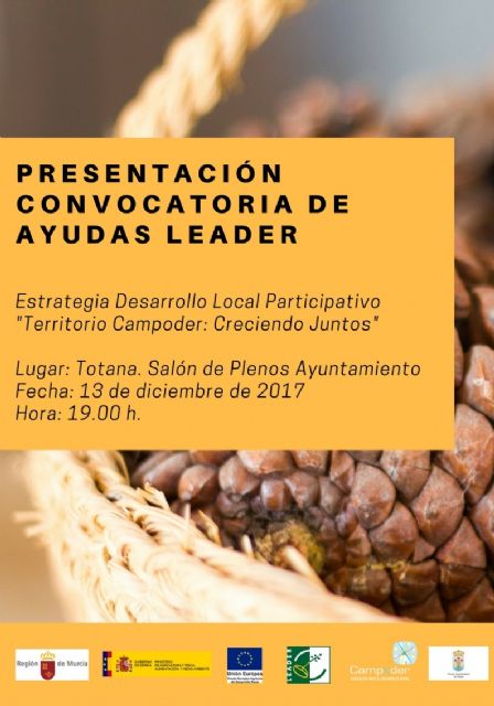 Mañana 13 de diciembre se celebrará un acto oficial de presentación de la convocatoria de ayudas Leader en el salón de plenos