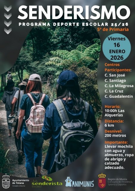 Organizan en enero dos salidas de senderismo dentro del Programa de Deporte Escolar 2025/2026