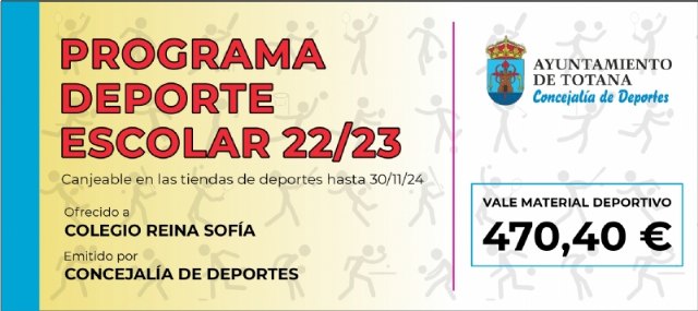 Deportes hace entrega de vales en material deportivo a los centros educativos participantes en el programa de Deporte Escolar 2022/23