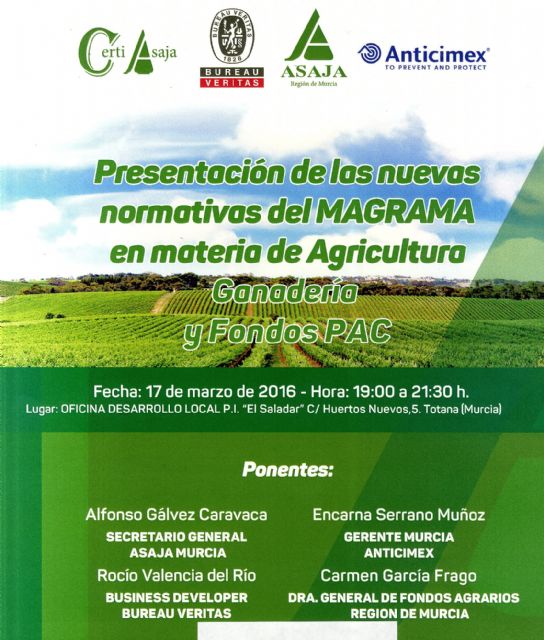 ASAJA organiza el próximo 17 de marzo en el CDL una conferencia