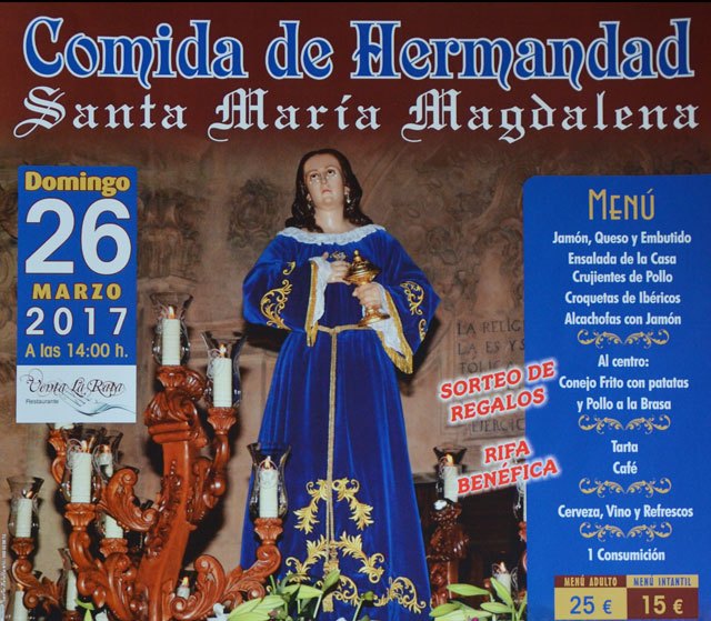 La Hermandad de Santa María Magdalena organiza una comida de hermandad el próximo domingo 26 de marzo