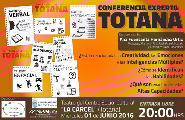 La Conferencia 'Experta' sobre Altas Habilidades tendrá lugar mañana 1 de junio en el Centro Sociocultural de la Cárcel