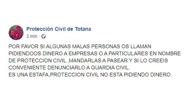 Protección Civil Totana alerta de una estafa