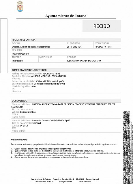 La Plataforma 'Ahora Totana' propone la creación de un “Consejo sectorial de entidades del Tercer Sector”
