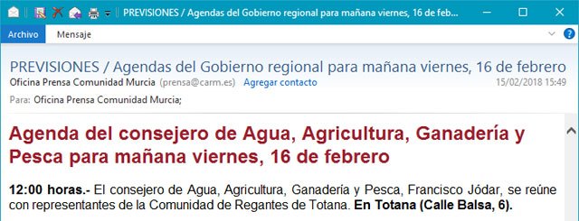 El alcalde lamenta el gesto de 'deslealtad institucional' del consejero de Agua y Agricultura