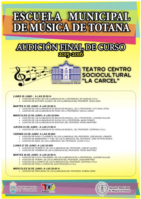 La Escuela Municipal de Música organiza un total de dieciocho audiciones del 20 al 29 de junio con motivo del final de curso 2015/2016