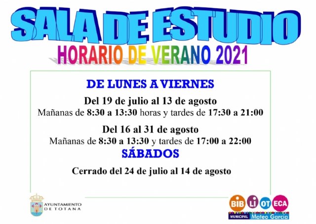 Se modifica el horario de la Sala de Estudio del Centro Sociocultural “La Cárcel” del 19 de julio al 13 de agosto, respectivamente