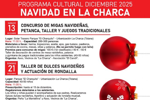 La Charca organiza un completo programa cultural de Navidad 2025
