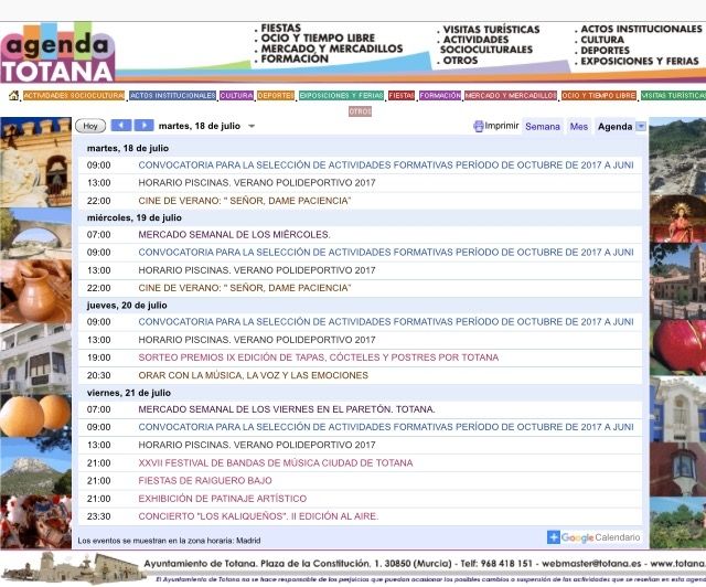 La 'Agenda Totana' de la web municipal corporativa es la sección de media más utilizada por los internautas usuarios de esta aplicación