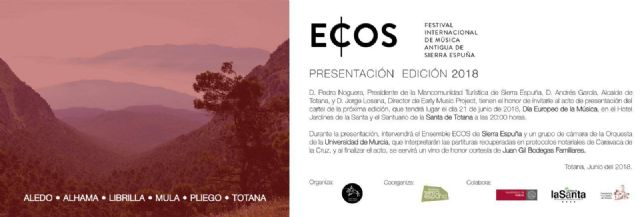 El ECOS Festival Internacional de Música Antigua de Sierra Espuña presenta su tercera edición este jueves en el Hotel Jardines de La Santa