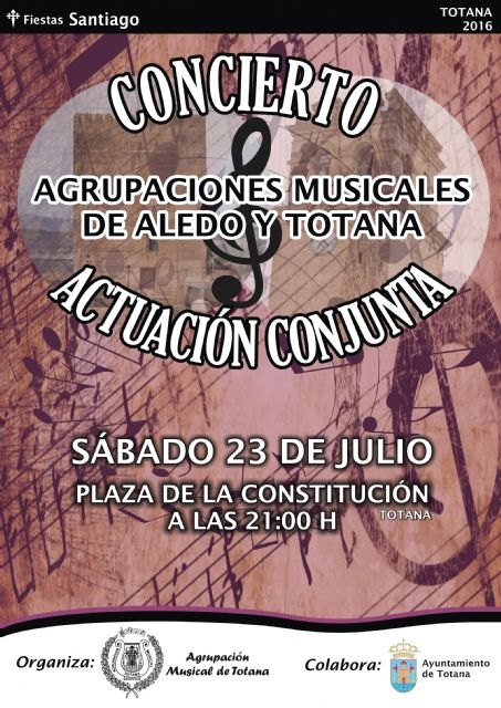 Las Agrupaciones Musicales de Aledo y Totana realizan una actuación conjunta este sábado en la plaza de la Constitución